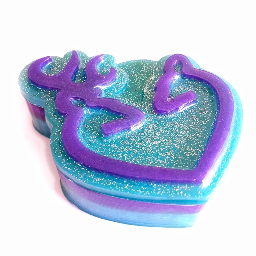 Purple and teal silver glitter Browning deer trinket jewelry box new handmade